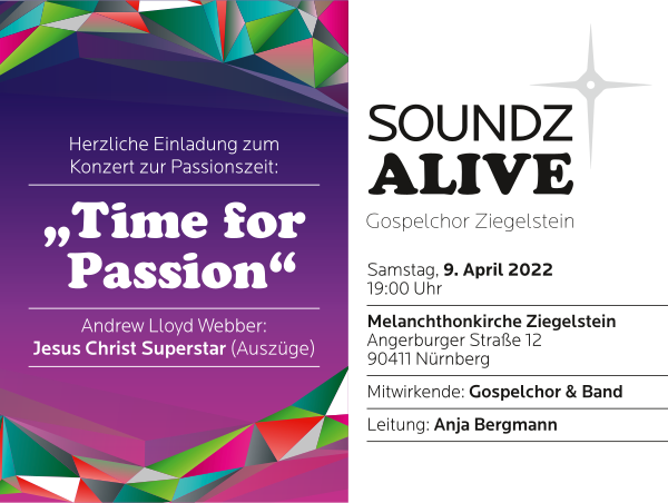 Einladungsflyer für das Konzert "Jesus Christ Superstar" am 9. April 2022 um 19:00 Uhr in der Melanchthonkirche in Ziegelstein
